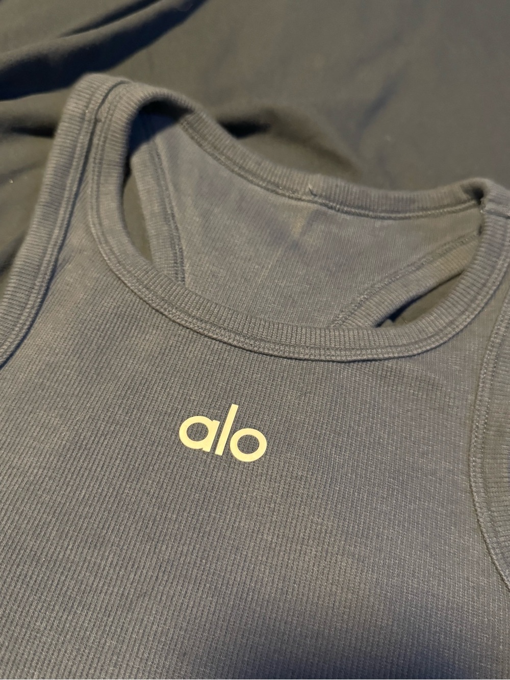 Alo Ribbed Racerback Crop Tank - Bluestone - Picture 3 of 3
